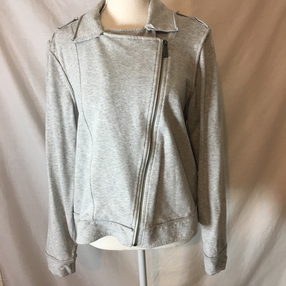 Vince Camuto gray sweatshirt fabric moto jacket